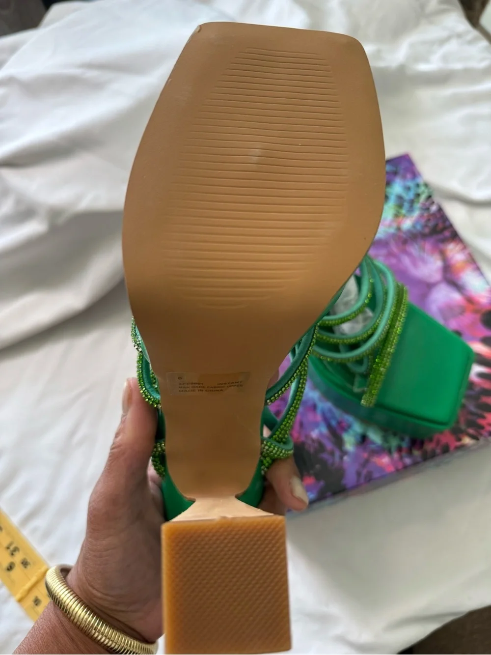 Cape Robbin Green Crystal-Strap Platform Heels